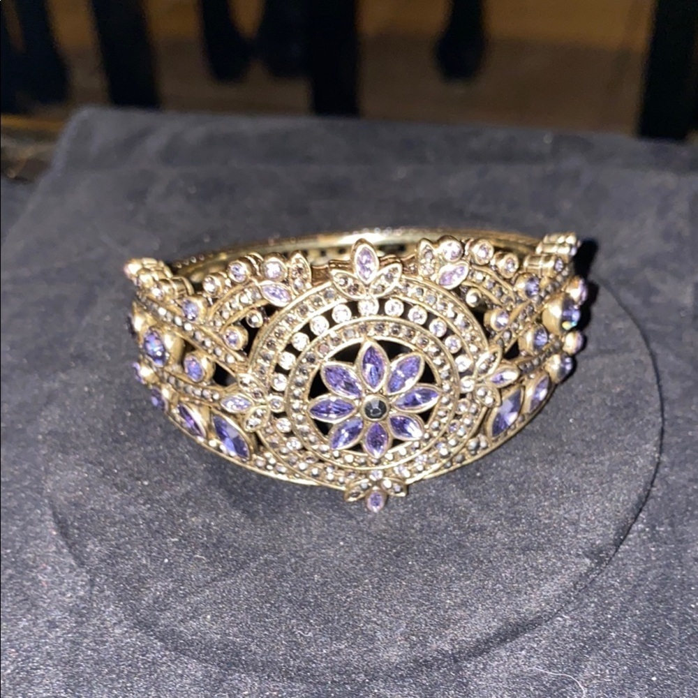 Heidi Daus French Twist Crystal Hinged Ornate Bangle Bracelet Light Purple